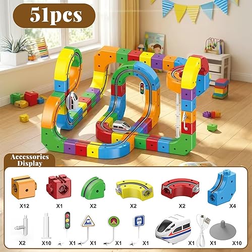 Miniatura 2 de Juego de tren eléctrico para edades de 4 a 10 años, juguete modular de construcción de vías de tren 3D, pista antigravedad de 360, incluye tren de