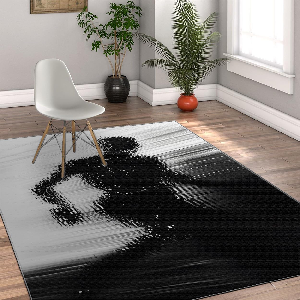 Tapis de salon noir et blanc idéal en descente de lit moderne