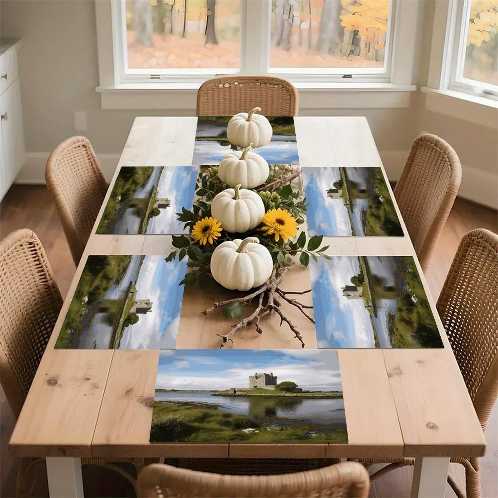 View of The Dunguaire Castle Placemats Heat-Resistant Washable Place Mats Anti Slip Dining Table Place Mats Wipeable Dining Table Mats Kitchen Decoration Placemats 17.7’’×11.8’’