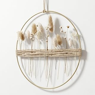 Dried Flower Wreath Natural in Boho Style Handmade Metal Ring with Window Decoratio…