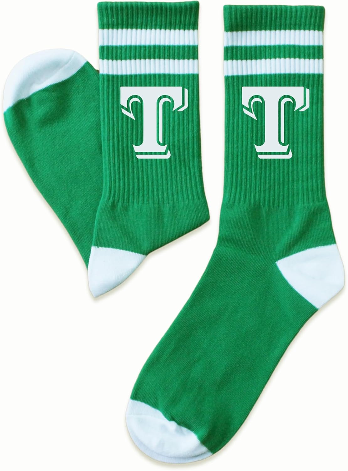 Grace Yonks White and Green Striped Socks With The Letter, Vintage Monogram Socks - Image 2