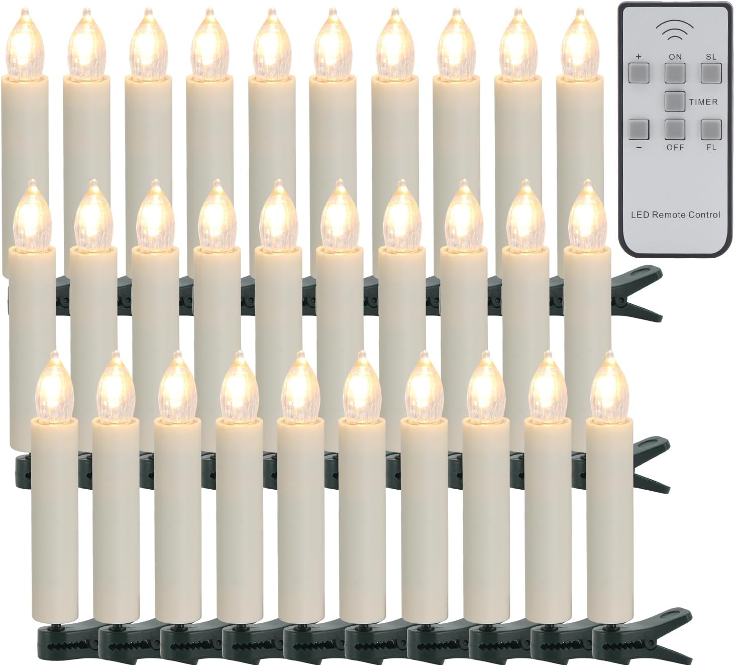 30pcs Led Clips on Christmas Tree Candles, Flickering Battery Operated Candles with Remote Timer, Flameless Window Candle for Christmas Wedding Birthday
