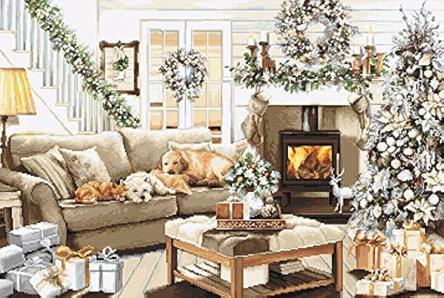 AllAboutEmbroideryUA Counted Cross Stitch kit Dreaming of a White Christmas Luca-s B2393 Size: 19.83x13.33 in / 50x34 cm Dog Xmas Embroidery xstitch DIY Kits