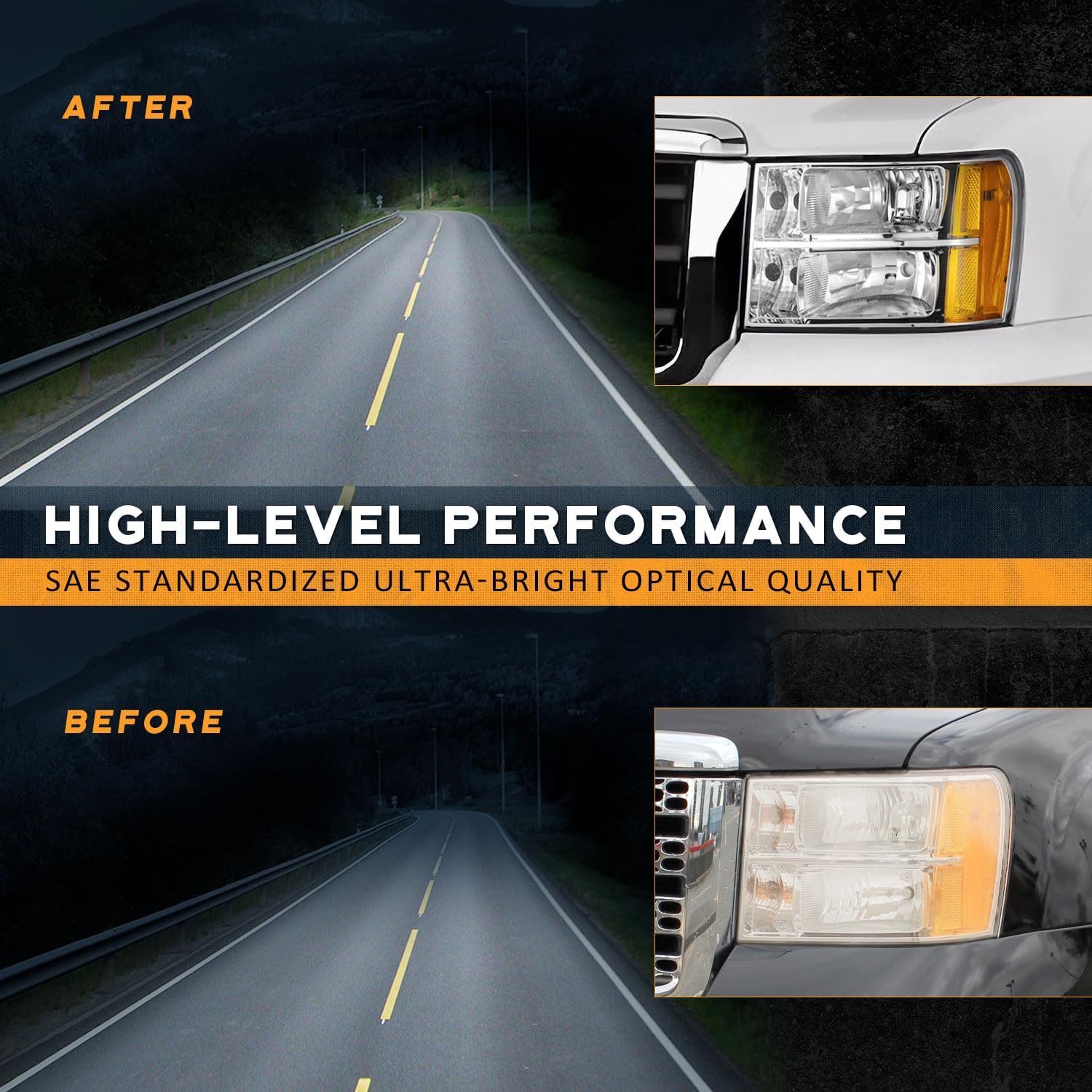 WEELMOTO for 2007-2013 Sierra Headlights for 07-13 GMC Sierra 1500/07-14 Sierra 2500 HD 3500 HD Headlamp Chrome Housing Amber Reflector Left+Right wiring harness included