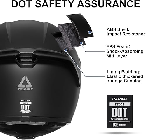 Miniatura 2 de TRIANGLE FF351 Casco de motocicleta para bicicleta de calle, negro, aprobado por DOT