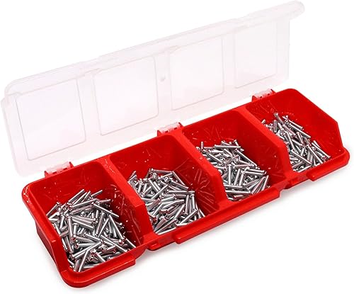 Caja organizadora de tornillos, 4 compartimentos, caja de herramientas con tapas para almacenamiento de hardware de garaje (rojo)