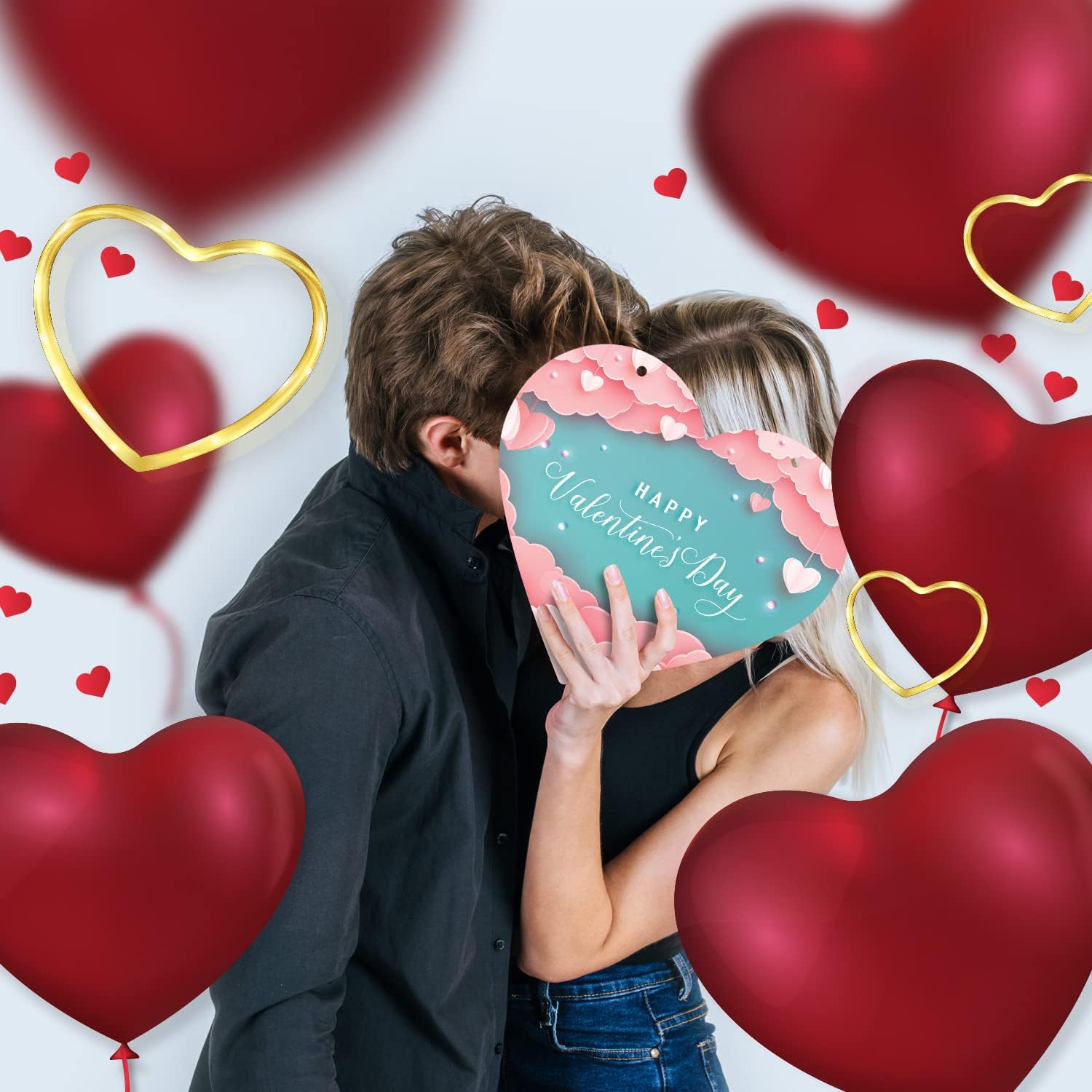 Soul Décor Valentines Day Decoration Happy Valentine's Day Pink Clouds and Hearts Background, 15 Inch Aluminum Heart Shaped Door Sign with Red Satin Ribbon