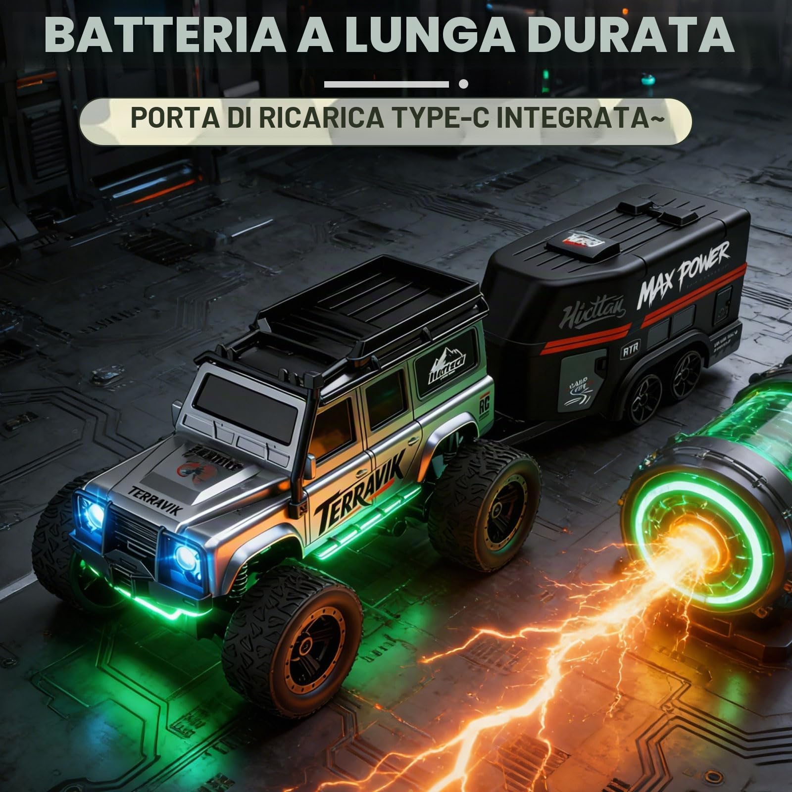 RC Fuoristrada Drift Car 1:64 Mini Crawler con rimorchio Tabletop RC Off-Road Car, auto telecomandata 2.4G con luci a LED, giocattolo da corsa per adulti e bambini