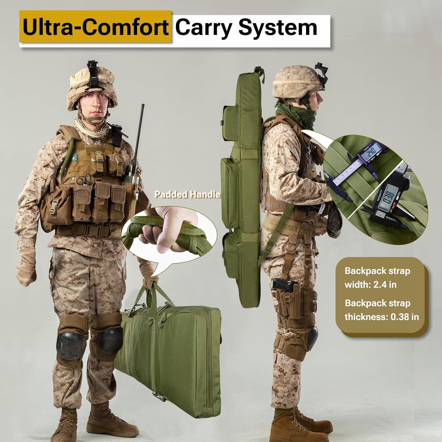 WOLFHUNT Double Rifle Case Soft Bag Backpack, 48" 42" 36" Lockable Padding Gun Bag, Tactical Shotgun Airsoft Bags, Shooting Range Tactical Rifle Backpack, Gun Storage Portable Rifles Carrying Bag