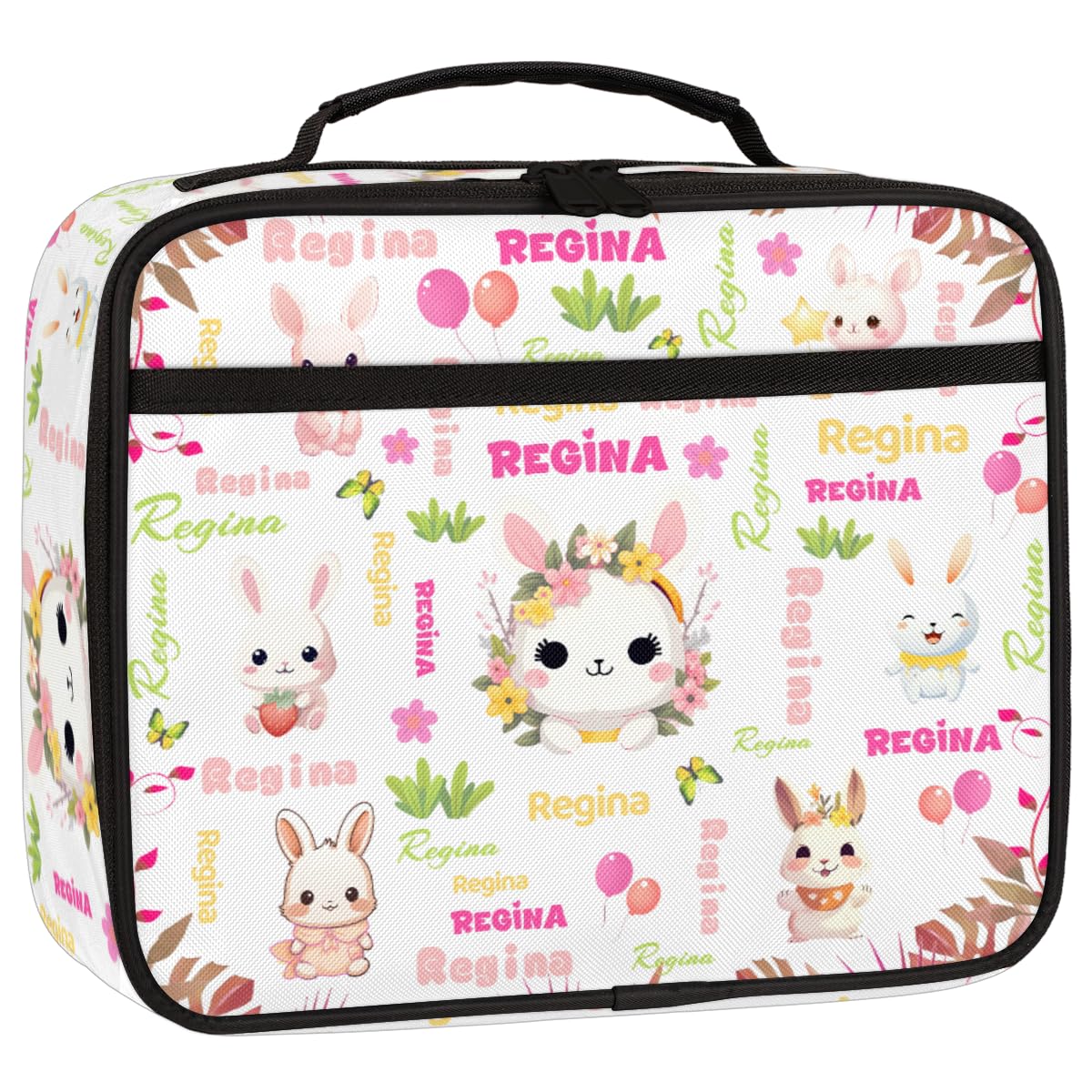 Personalised Lunch Box for Kids - Insulated School Lunch Bag with Name Customisation, Kids Snack Boxes with Handles, Animal Rabbit