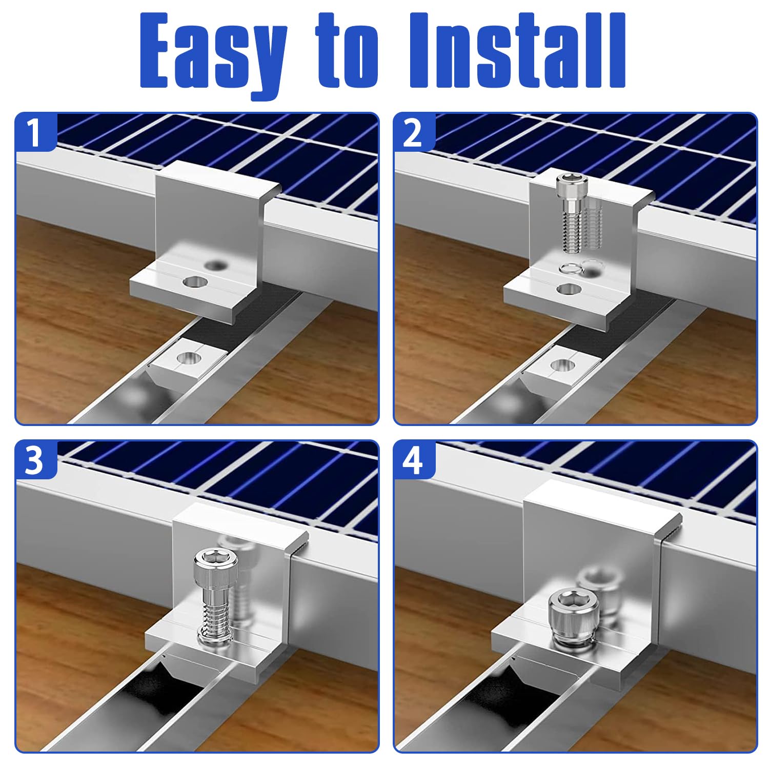 Wiseten 12 sztuk uchwytów do modułu solarnego, zaciski końcowe 30 mm, zaciski środkowe, 8 paneli słonecznych Z, zacisk krawędziowy + 4 regulowane zaciski modułowe w kształcie litery T do oprawionego