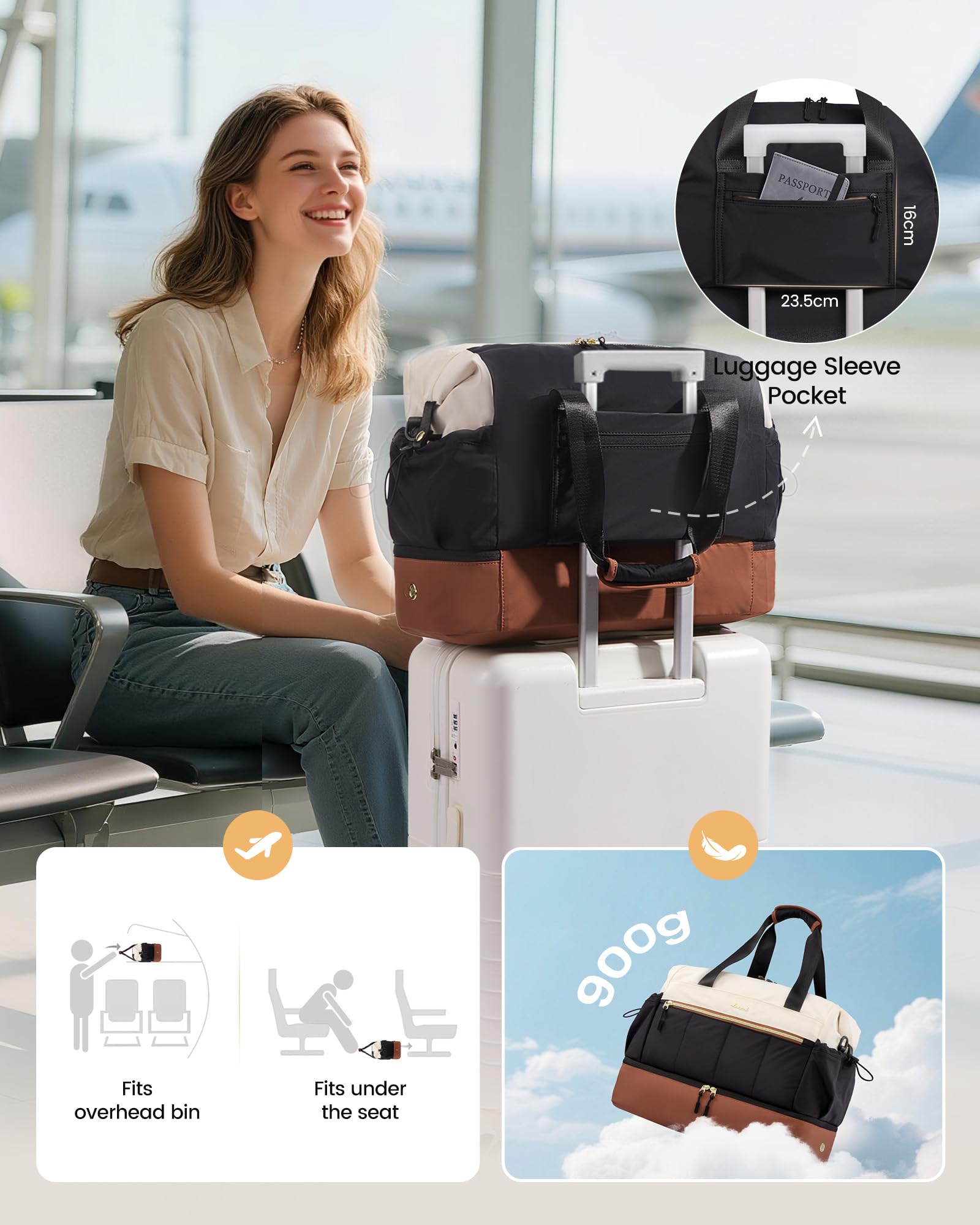 LOVEVOOK Damska torba podróżna, lekka torba weekendowa bagaż podręczny, Travel Duffle Bag na podróż samolotem, wodoszczelna torba kliniczna porodowa torba szpitalna torba sportowa z przegrodą na buty