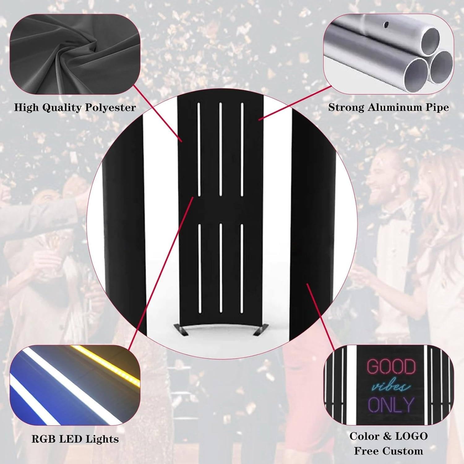360 Photo Booth Background, 360 Degree Video Camera Booth - RGB LED Lights Vogu Booth, Enclosure FR-EE Customize Logo, for Wedding Parties Live Event