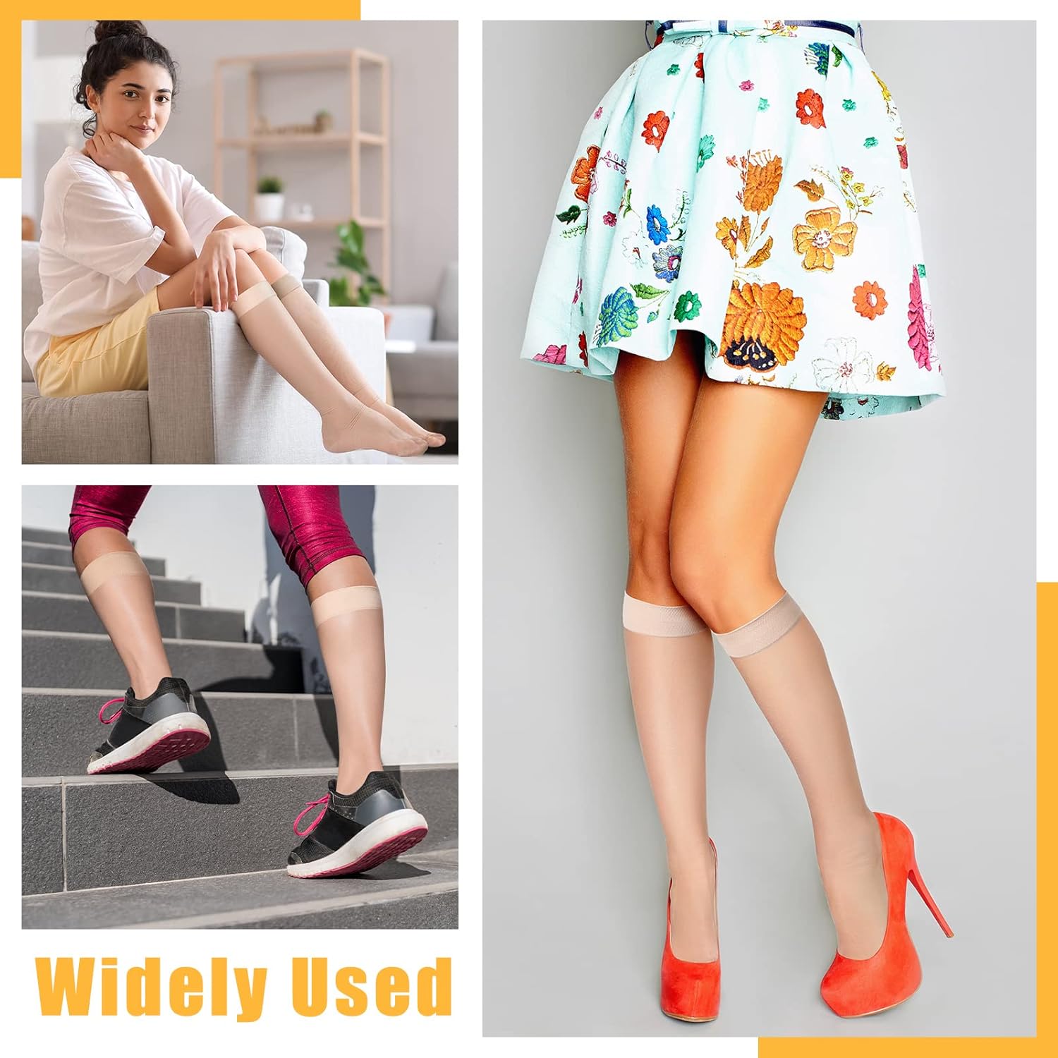 6 Pairs Women's Sheer Compression Socks 20-30mmHg Knee Length Support Stockings for Improving Circulation Sheer Compression Stockings for Women