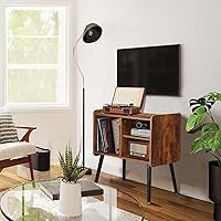 Vista 2 de Soporte para tocadiscos con almacenamiento para discos de vinilo, mesa para tocadiscos de mediados de siglo para sala de estar, dormitorio