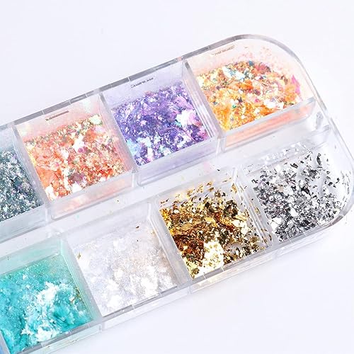 Aurora Opal Neon Powder Nail Glitter Chameleon Flakes 12 Colors Aluminum Foil Sequin Chrome Powder Gel Polish Rub Dust Manicure Accessories For Resin Face Body Decor Diy Craft #TOP4