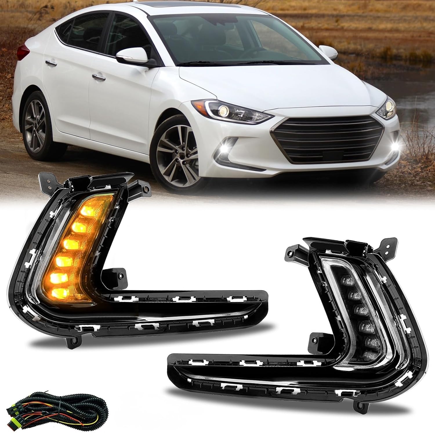 Fog Lights with DRL Compatible with 2016 2017 2018 Hyundai Elantra Daytime Running Light with Turn Signal Dual Functions