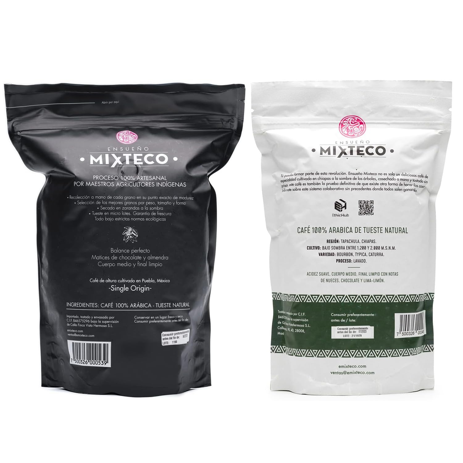 Ensueño Mixteco - Opakowanie 2 torebek kawy ziarnistej - Kawa specjalistyczna 460 g + Kawa naturalnie palona 500 g - Kawa 100% Arabica - Produkcja rzemieślnicza - Pochodzenie Meksyk