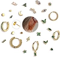 KRFY 25PCS Hypoallergenic Surgical Steel Flat Back Earrings 14K Gold Plated Studs Hoops for Sensitive Ears Cartilage Multiple Piercings