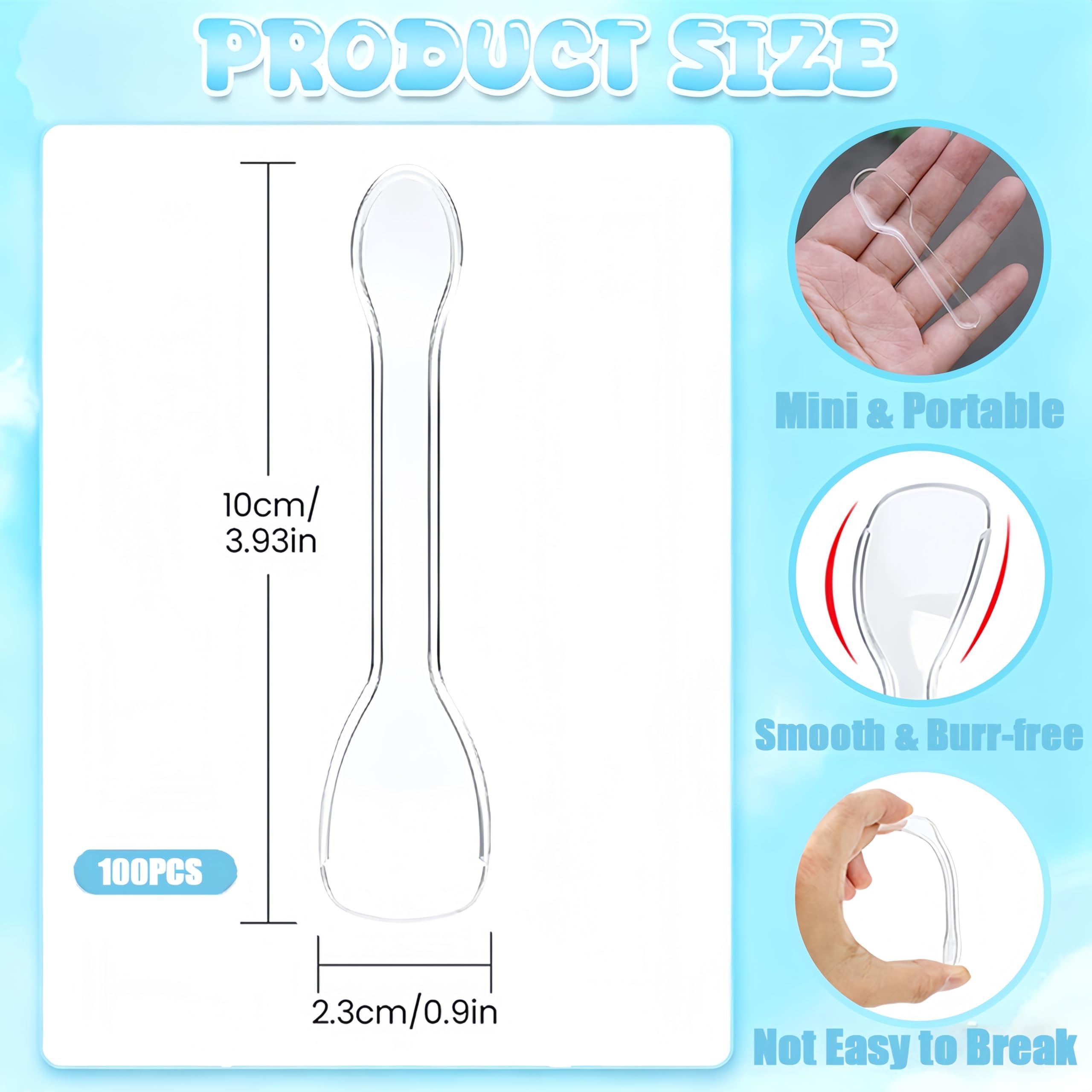 100 cucchiai trasparenti in plastica resistente e leggera, 10 cm, resistenti e di alta qualità, lavabili, usa e getta, per sala da pranzo, cucina, feste di compleanno, torte, zuppe, gelati