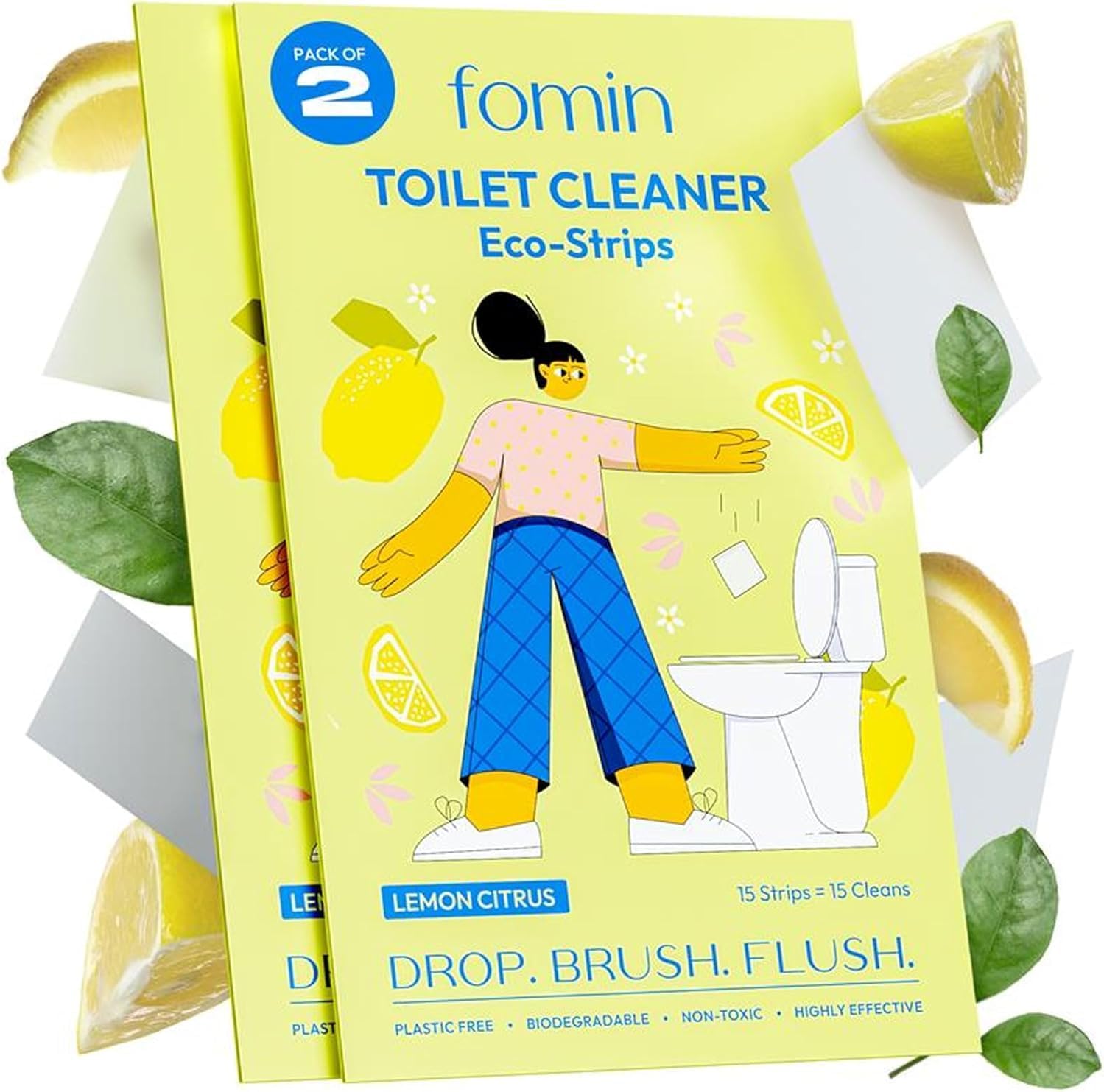 FOMIN Foaming Toilet Bowl Cleaner Strips 30 Count PlasticFree, Septic Safe