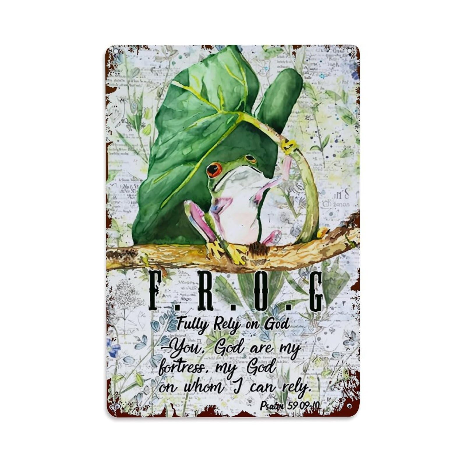 Jdyaojiesheng Vintage Frog Leaf Branch Scripture Art Tin Sign Retro Metal Wall Decor Metal Poster, Home Bar Garage Farmhouse Cafe Wall Art Decoration 8X12inches