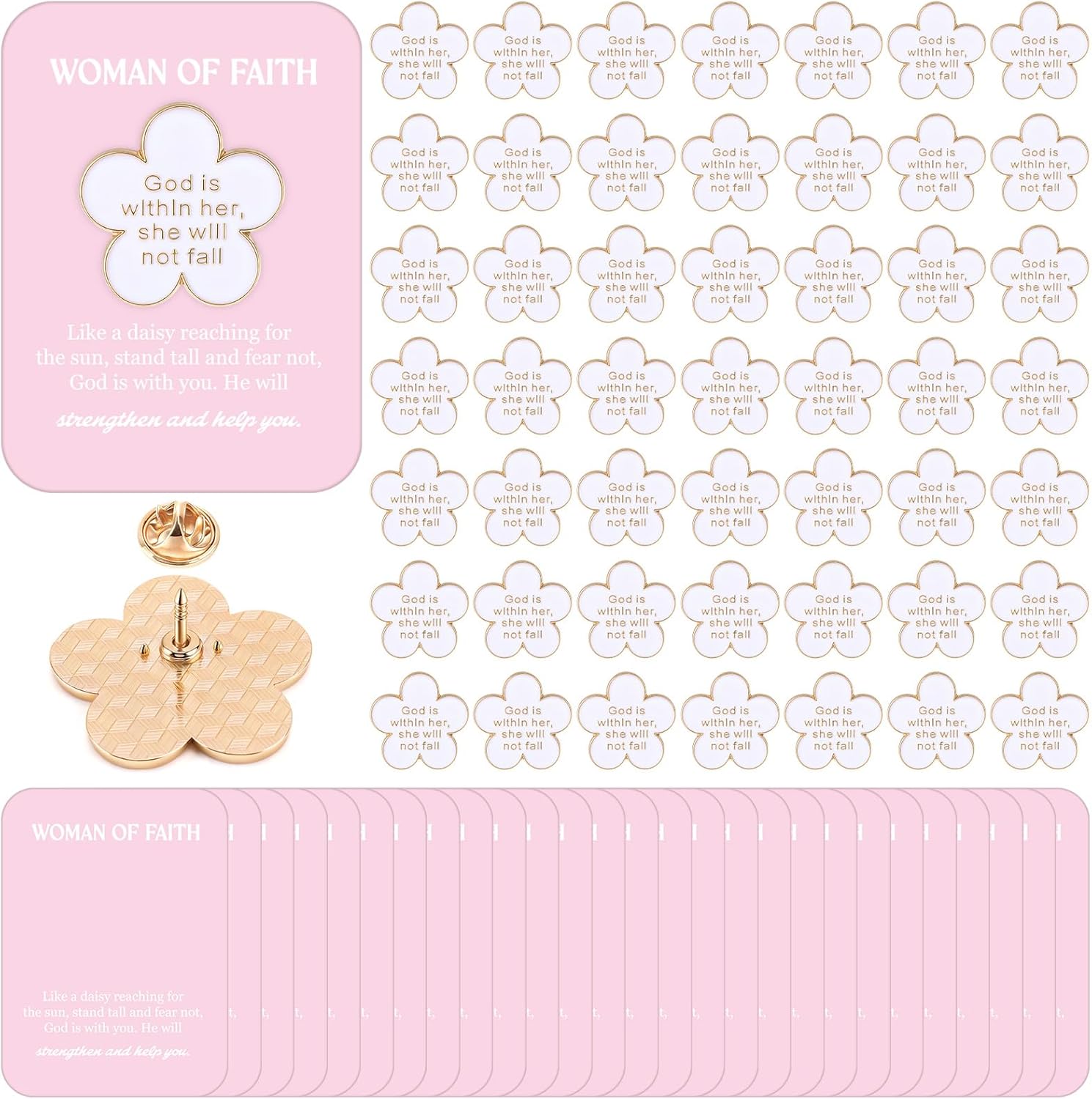Quelay Woman of Faith Pin with Blessing Card Religious Christian Lapel Pins for Woman Mother Gifts
