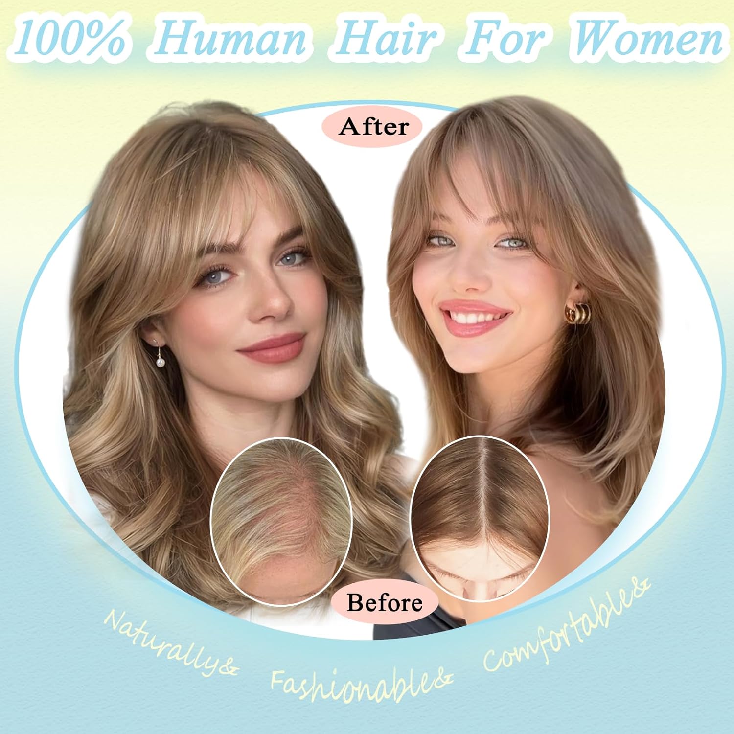 OLLAVO Hair Toppers for Women Real Human Hair, 360° 3D Toppers Hairpieces for Women with Thinning Crown Wispy Clip in Bangs 12 Inch Upgrade Big Base (Dark Brown, 12 Inch Wispy Bangs)