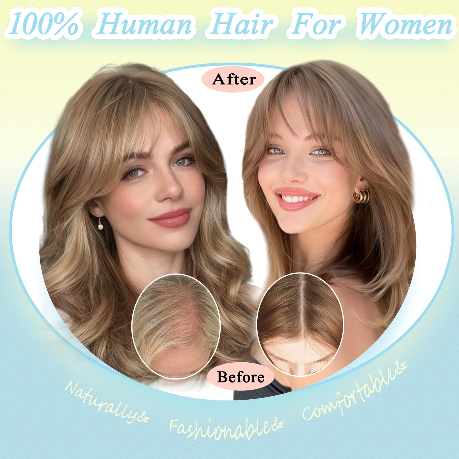 12 Inch Human Hair Topper for Thinning Hair, 360° 3D Upgrade Amazon.com : Paraglame 12Inch Hair Toppers for Women With  main image 2