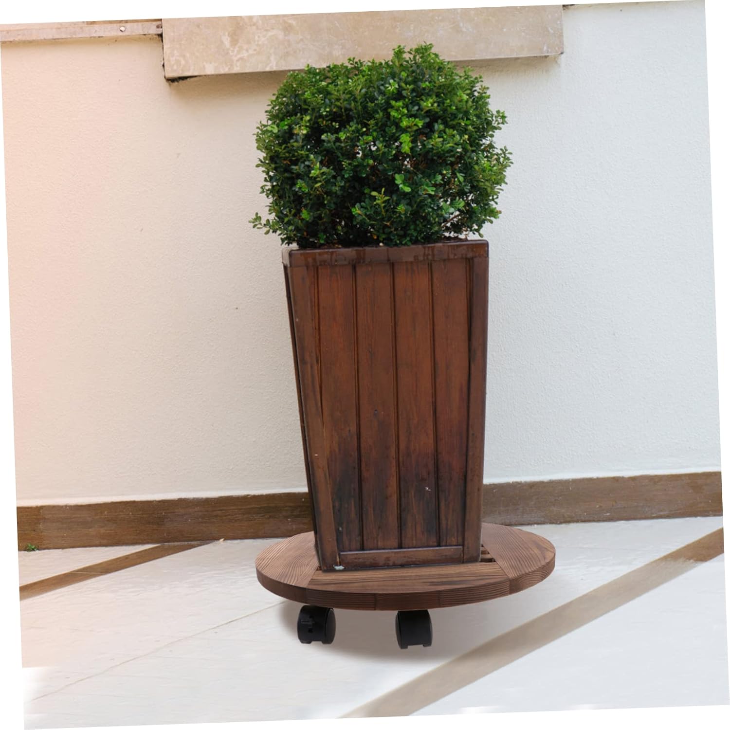 Movable Wooden Flowerpot Tray Wheels Round Base for Heavy Use Smooth Mobility for Potted Trees