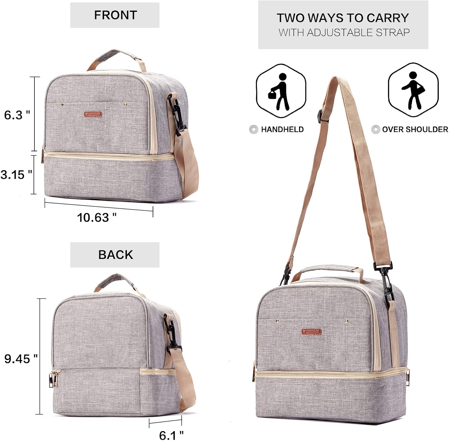 Breast Pump Bag Cooler Compartment Moistureproof Bag Double Layer for Mother Breast Milk Pump Lunch Bag Outdoor Working (Grey)