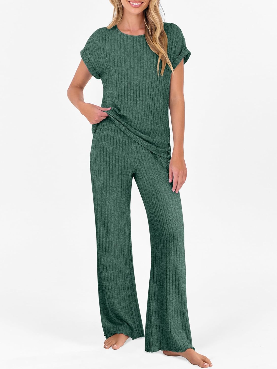 ANRABESS Lounge Sets For Women Summer Rib Knit 2 Piece Pajama Sets 2026 Casual Spring Beach Vacation Outfits Airport Clothes - Image 8