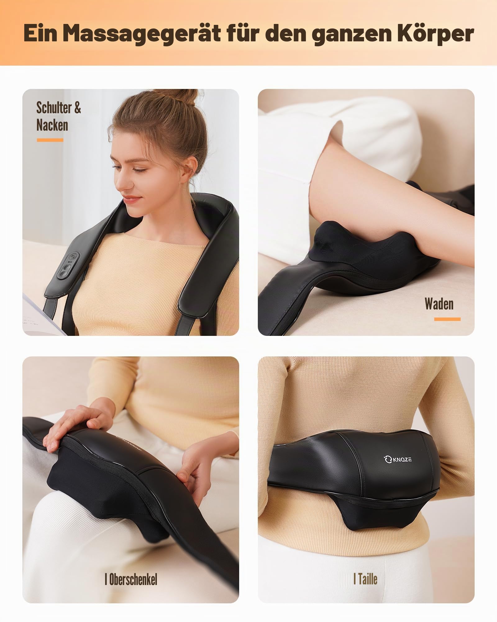 KNQZE® Shiatsu Massagegerät 4D, 2026 Kabellos Nackenmassagegerät mit Wärme, Verbesserte Graphenheizung, 4D Shiatsu Tief knetende Nackenmassage für Nacken, Schulter, Rücken, Geschenke,Schwarz