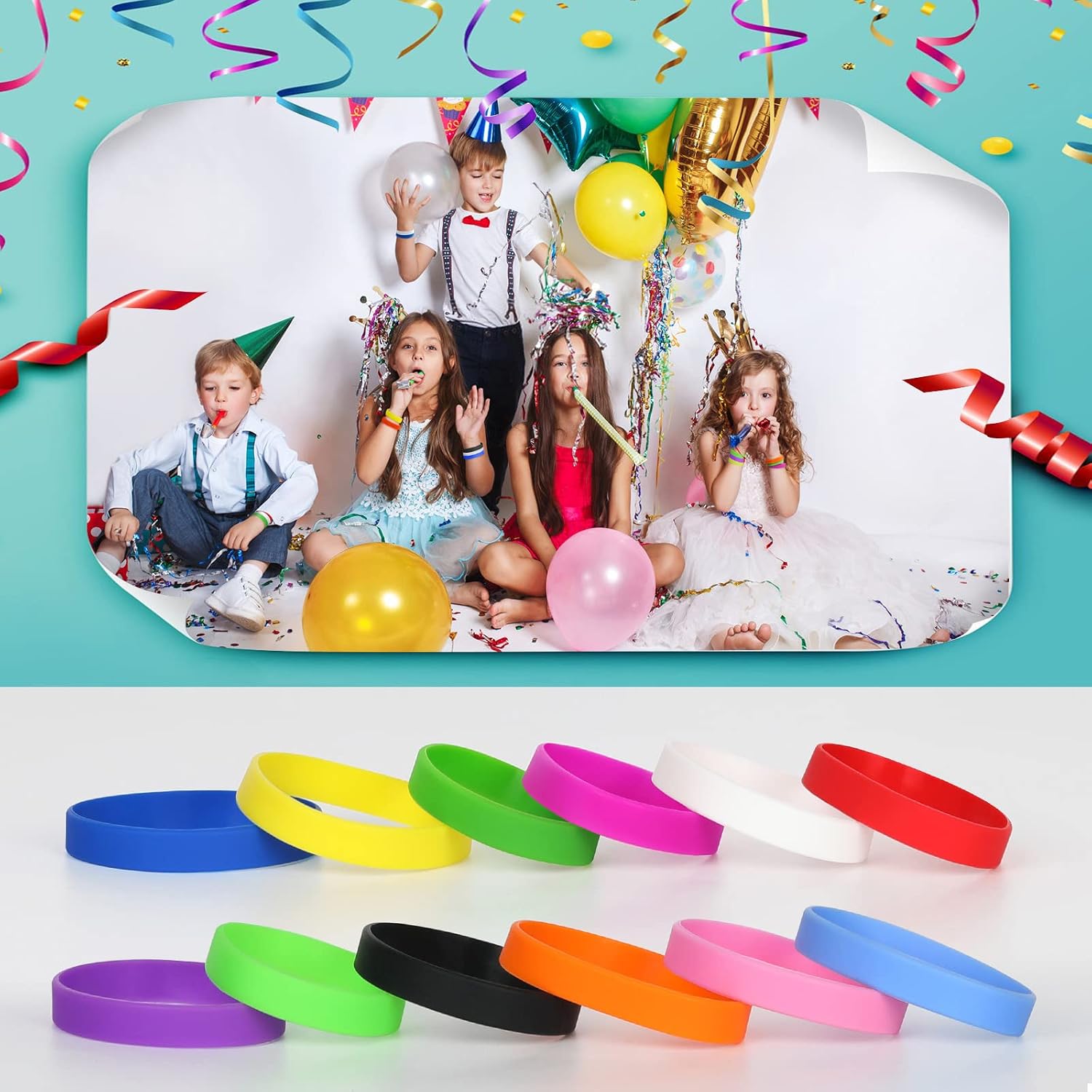 100PCS Silicone Wristbands for Kids Teens, Kids Blank Silicone Wristbands Elastic Bracelets Rubber Bracelet Wrist bands bulk Party Teacher Supplies Boys Gilrs Education Activities image 5