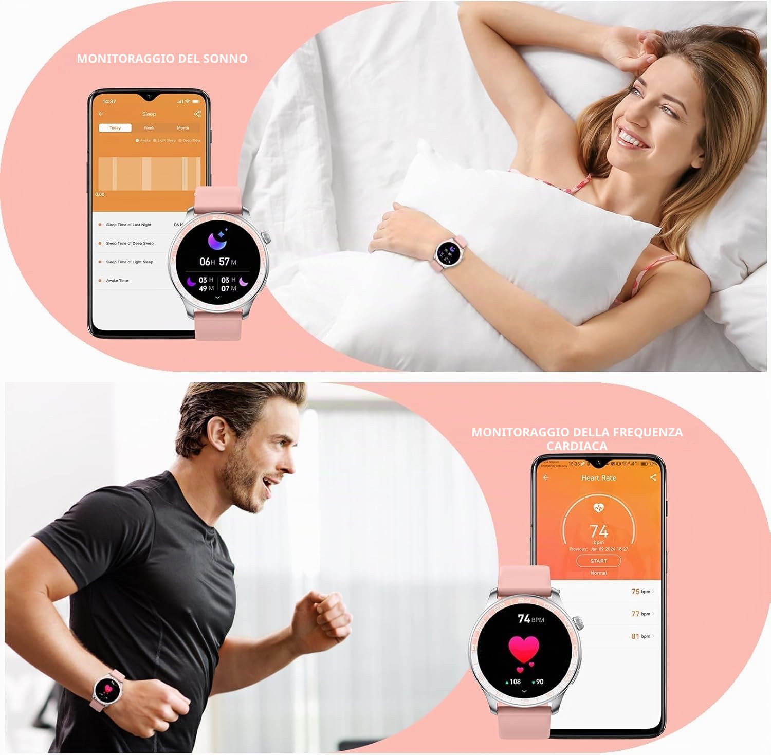 Smartwatch Uomo Donna, 1.43" HD AMOLED Orologio Smartwatch con Chiamate e Whatsapp, Orologio Digitale con 100+Sport, SpO2/Sonno/Cardiofrequenzimetro, Smart Watch per Android iOS, IP68 Impermeabile