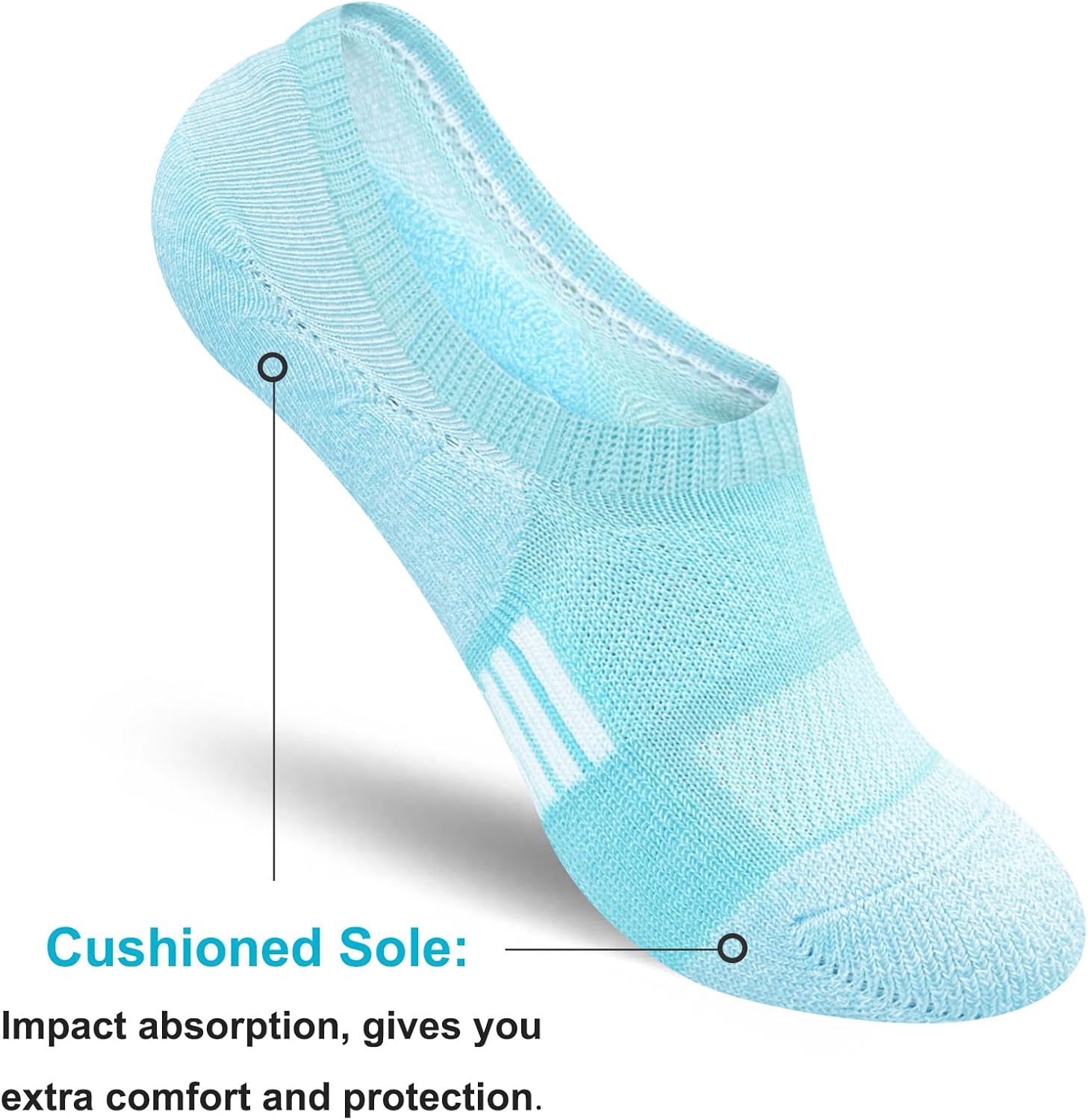 Womens No Show Comfort Cushioned Anti-blister Moisture Wicking Athletic Running Socks 5 Pairs - Image 6