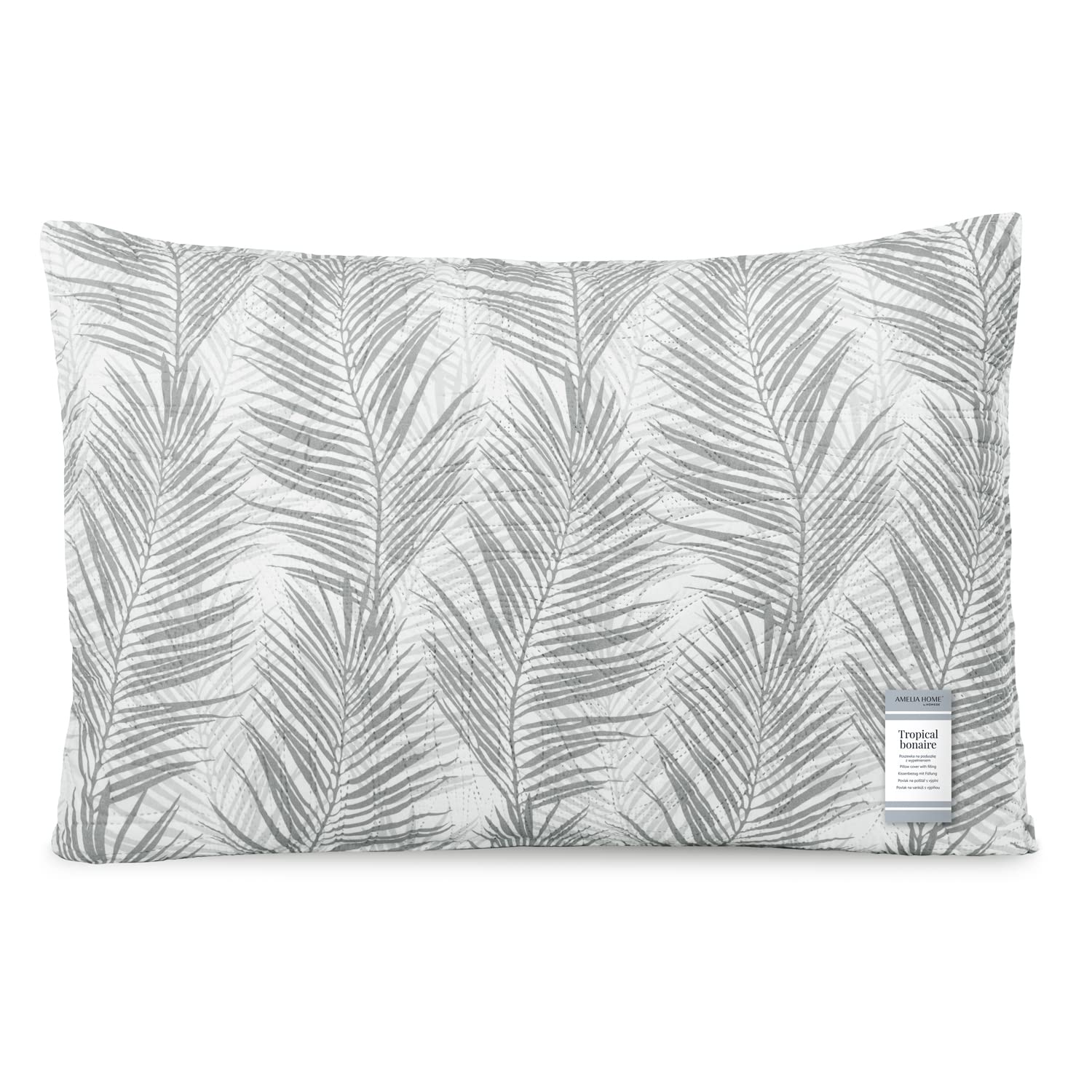 AmeliaHome 2 Kissenbezüge 45x45 Cm – Zweiseitig, Gesteppt, Pflanzenmuster 'Tropical Bonaire' In Grau/Weiß