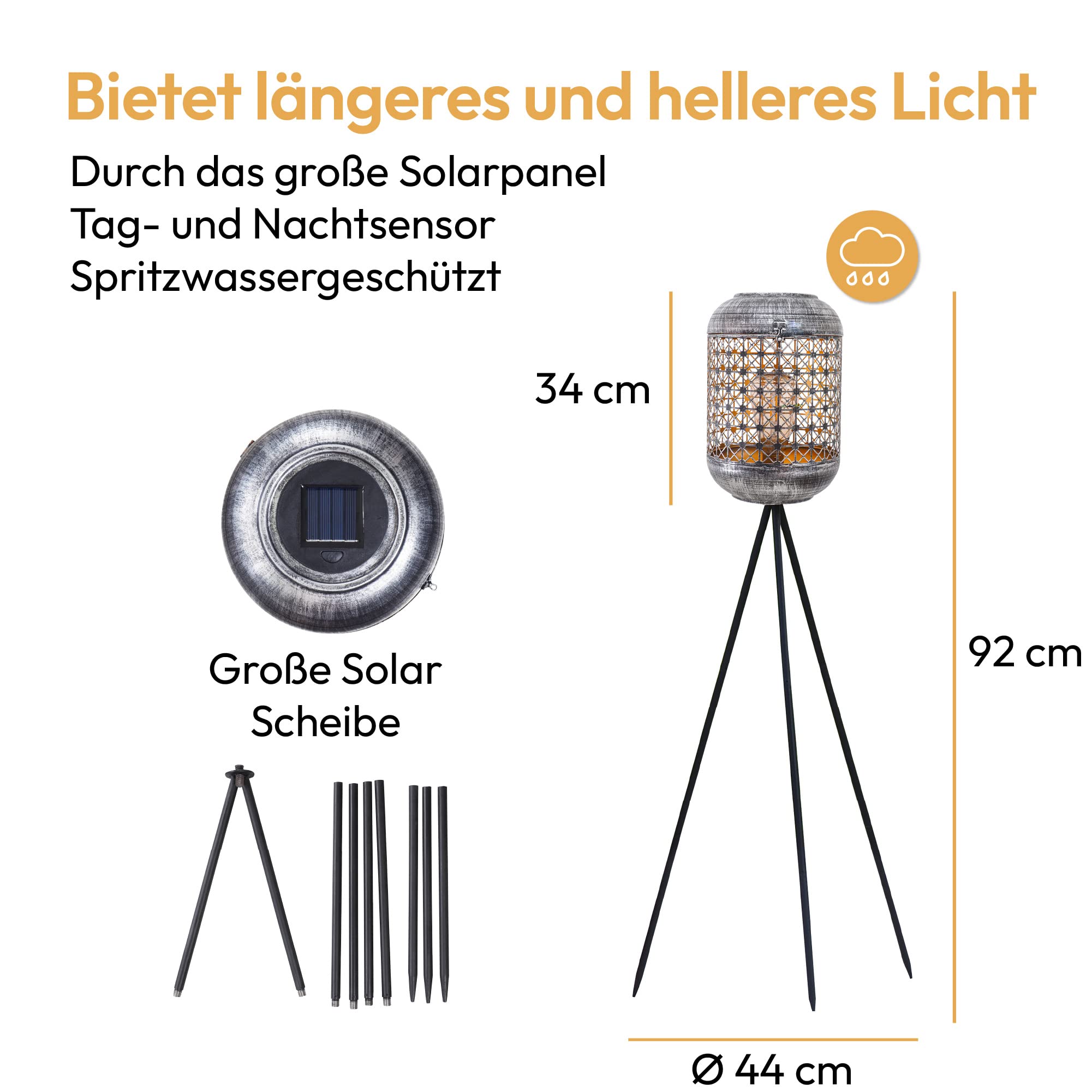 Gadgy Outdoor Stehlampe LED solar - Wasserdichte Stehlampe Garten außen - Solar Standleuchte für nachhaltige Beleuchtung - LED Außenstehleuchte Dreibein - Solar Lampe Outdoor