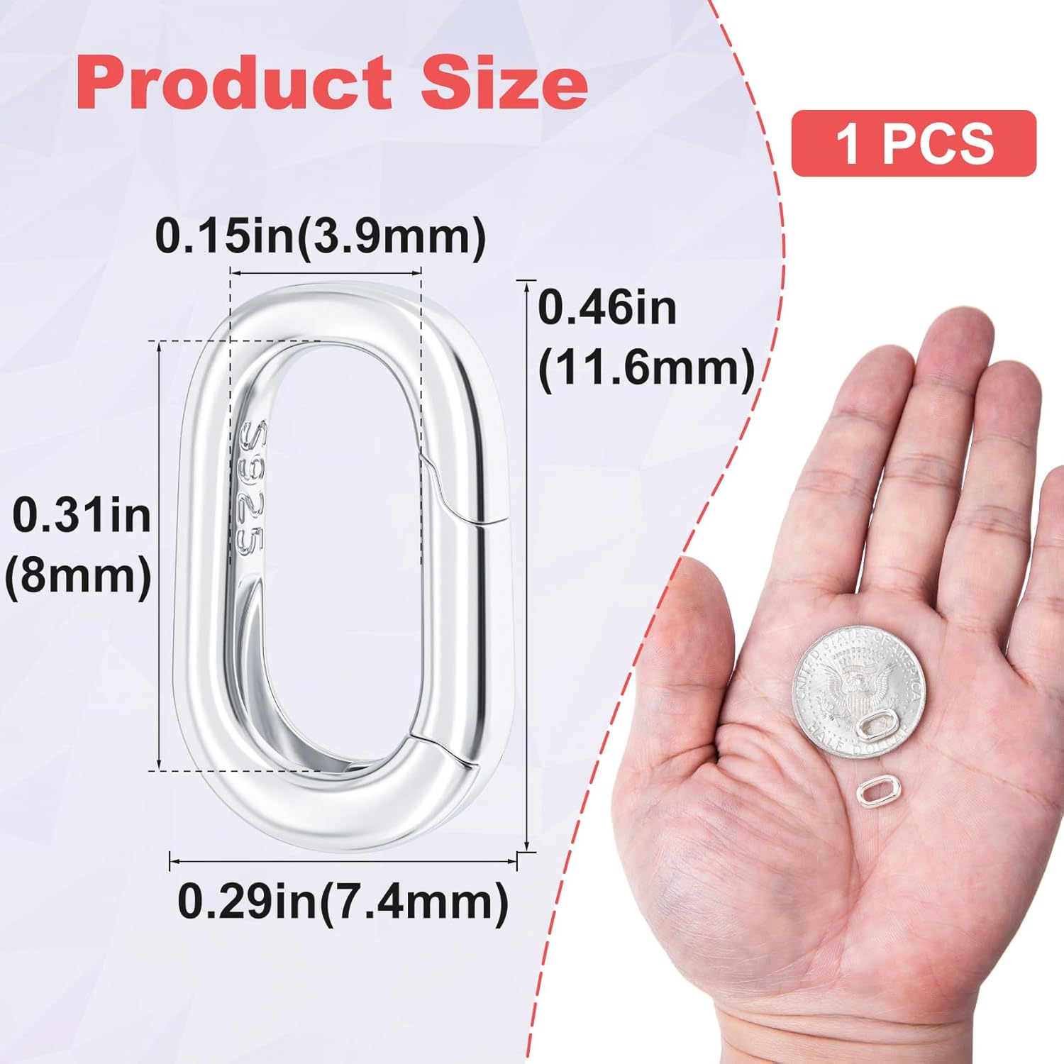 925 Sterling Silver Oval Jewelry Clasps, Hypoallergenic Necklace Enhancer Shortener, Spring Bail Clasp Rings Connector Clips for Bracelet Anklet Keychain Jewelry Making (M) - Image 2