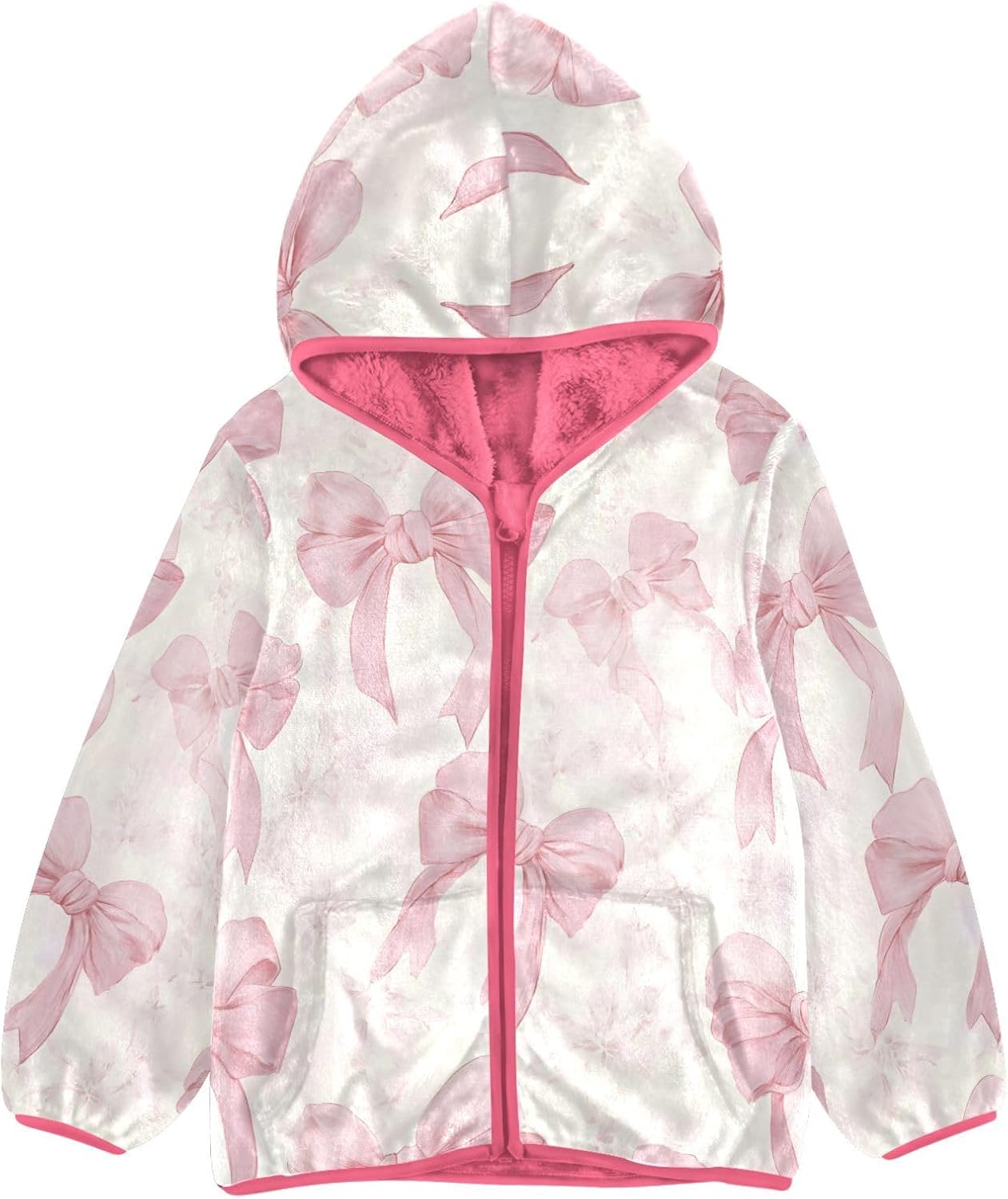 Girls Hoodie Outfit Bow Knot Pink Pattern Zipper Sweatshirt Coat Fleece Jacket for Kids 3-10T
