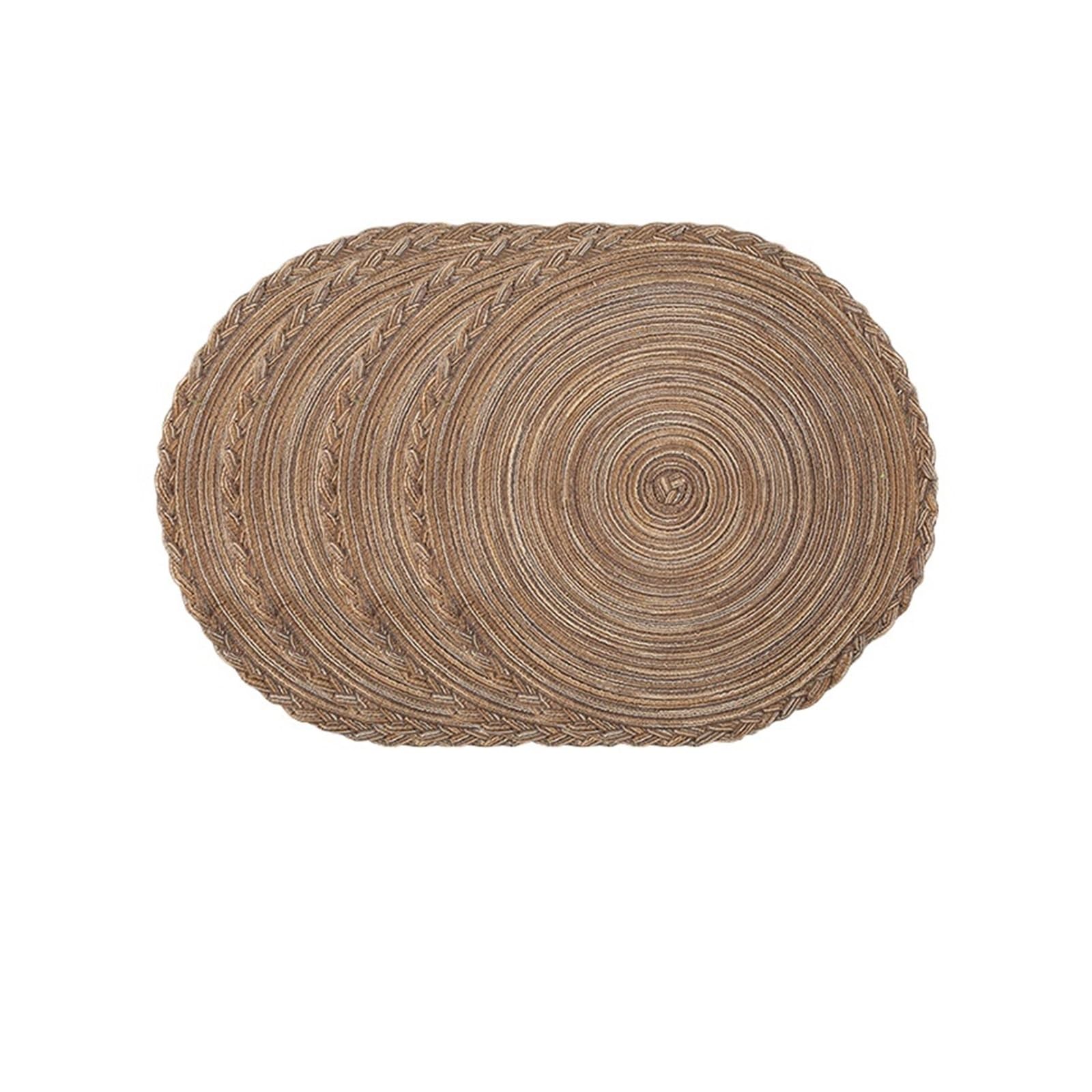4pcs Round Placemats Cotton Woven Placemat Heat-Resistant Non-Slip Washable Table Mats For Dining(Brown)