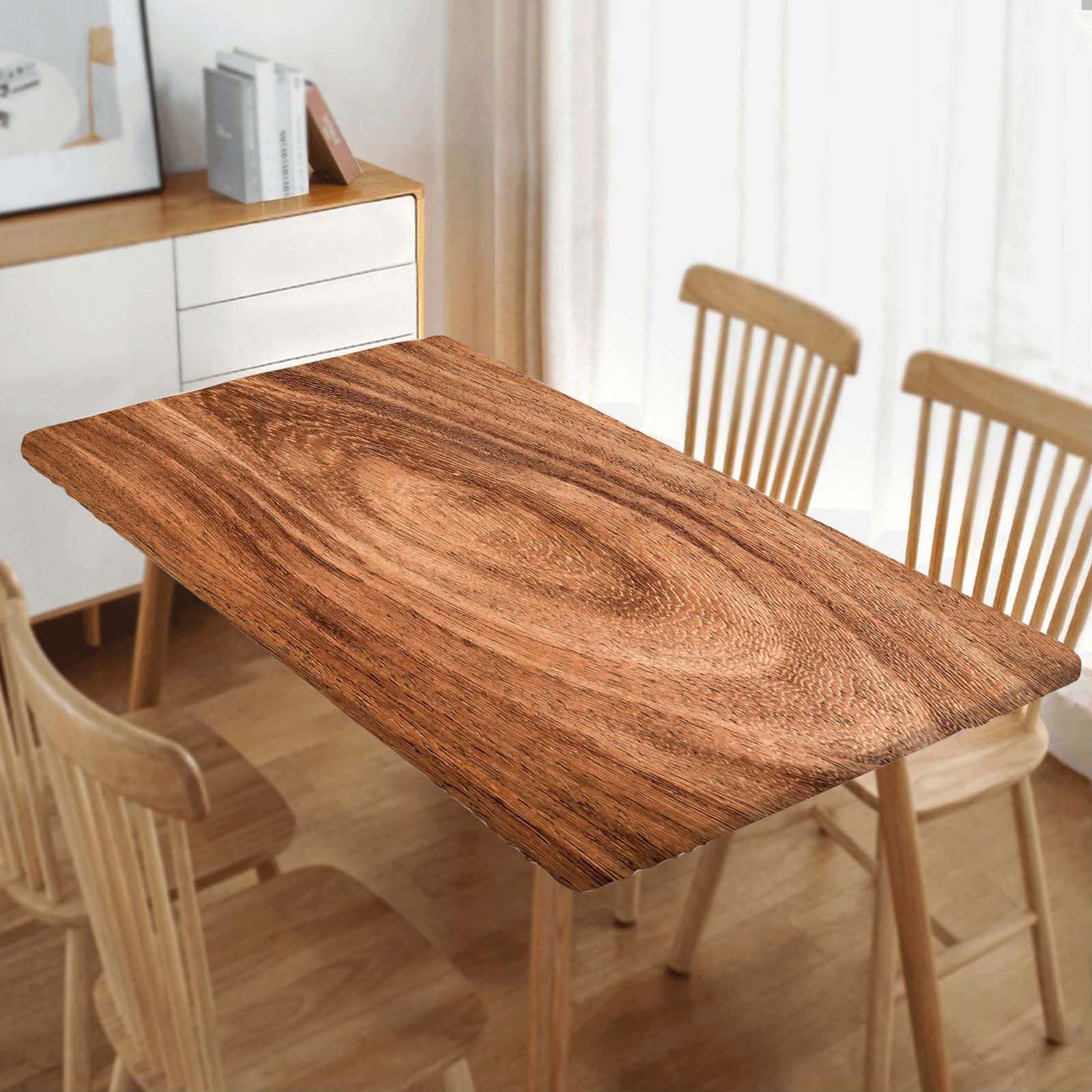 SPLINDO Fitted Tablecloth Wood Grain Rectangle Table Cloth with Elastic Edge Brown Tablecloths Polyester Cloths for Dining Kitchen Outdoor Picnic, for 96x30 Inch Rectangular Tables, Style 19