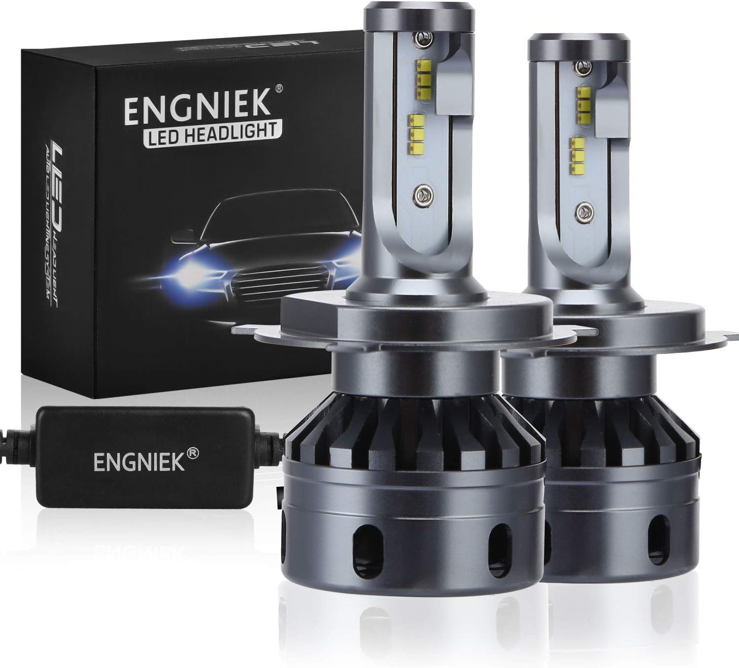 H4 LED Headlight Bulbs 9003 Dual High Low Beam Pure White Conversion Kit, 80W, 12,000Lm, 6000K, 2pcs