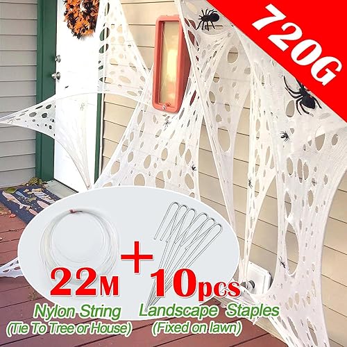 Miniatura 2 de YHFUISK Telarañas gigantes duraderas de 25.40 oz, decoraciones de Halloween al aire libre, red elástica para fiesta de Halloween, decoraciones de