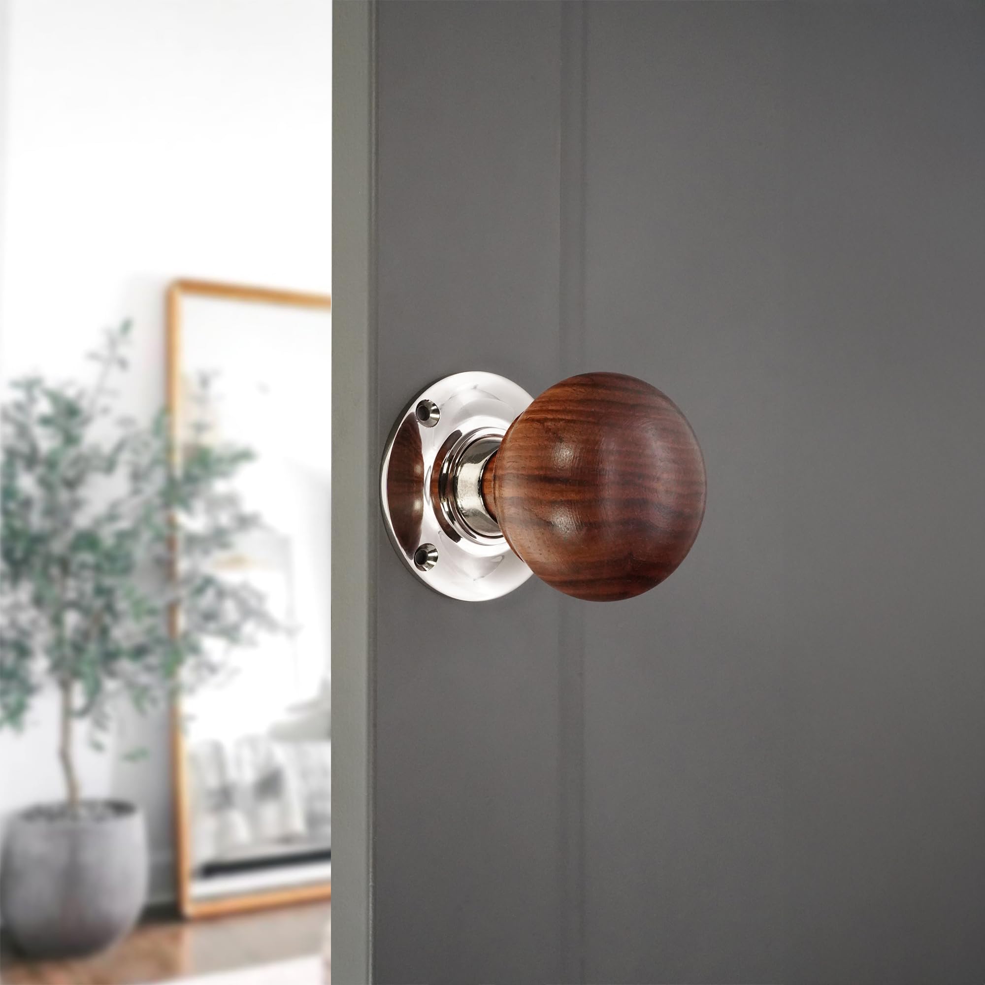 Infinity Decor Gałki do drzwi z palisandru w kształcie koka, polerowany niklowany uchwyt wpuszczany 60 mm do drzwi wewnętrznych