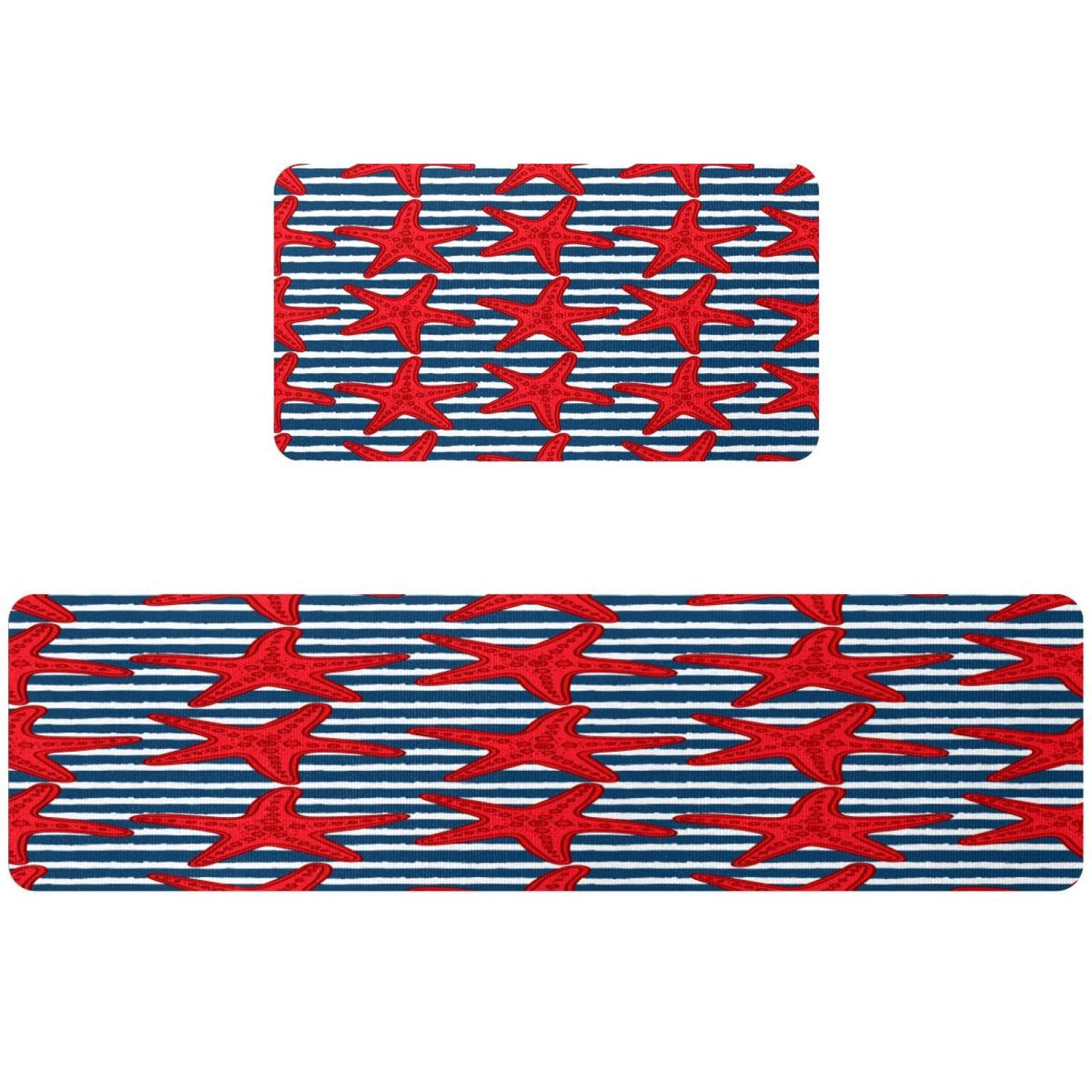 Tapete de cocina lavable VAPOKF súper absorbente con dos alfombras rojas de estrella de mar