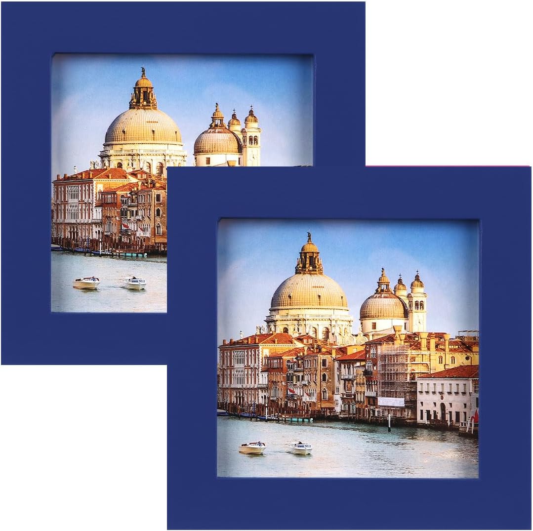 wyooxoo 4x4 Picture Frames Set of 2 Dark blue Solid Wood Photo Frames Colorful Frame with HD Plexiglass, Wall or Tabletop Display Dark blue 4" x 4" ( 2 Pack )
