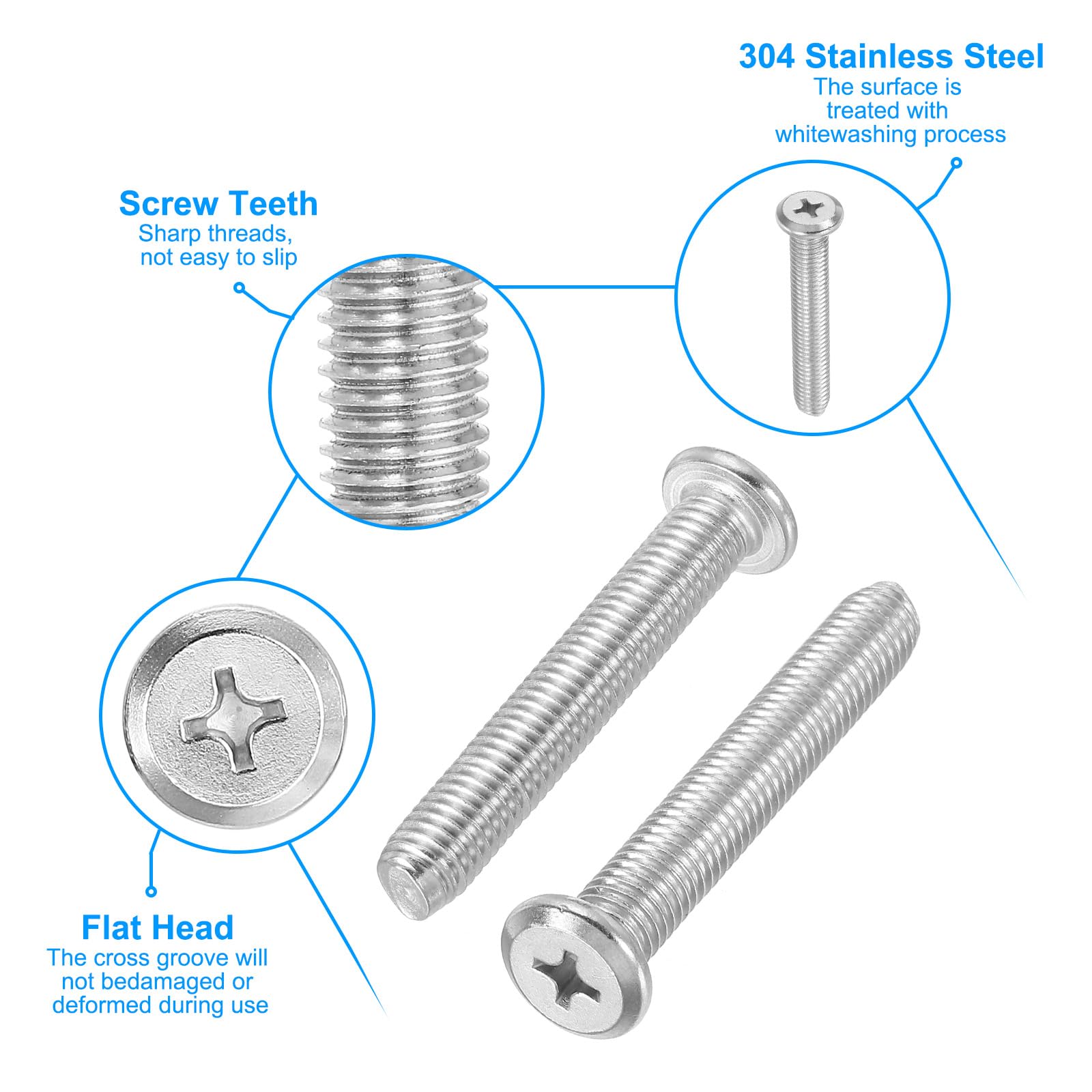 PATIKIL Flat Round Head Phillips Screws, 4 Pack M8-1.25 x 75mm Binding Screws 304 Stainless Steel 18-8 Full Thread - Image 3