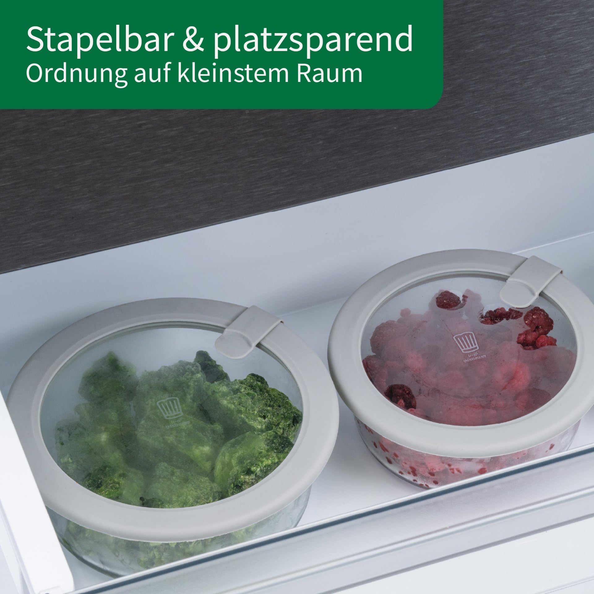 FACKELMANN Chefkoch trifft 4er Set Vorratsdose mit Glasdeckel – 950ml, Frischhaltedose aus Borosilikatglas, rund, mikrowellen-, backofen- und gefrierfest, luftdicht & auslaufsicher