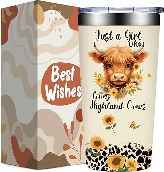 Grifarny Highland Cow Gifts for Women - Highland Cow Lover Gifts - Christmas, Mothers Day, Birthday Gift for Cowgirls, Female Farmers - Just a Girl Who Love Highlands Cows Tumbler Cup 20 oz